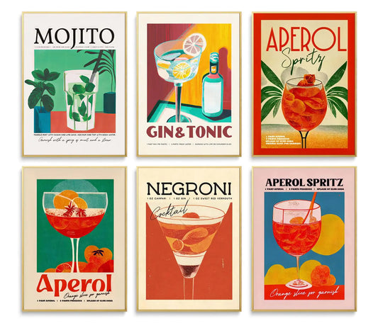 Retro Cocktail Wall Art Prints Decor