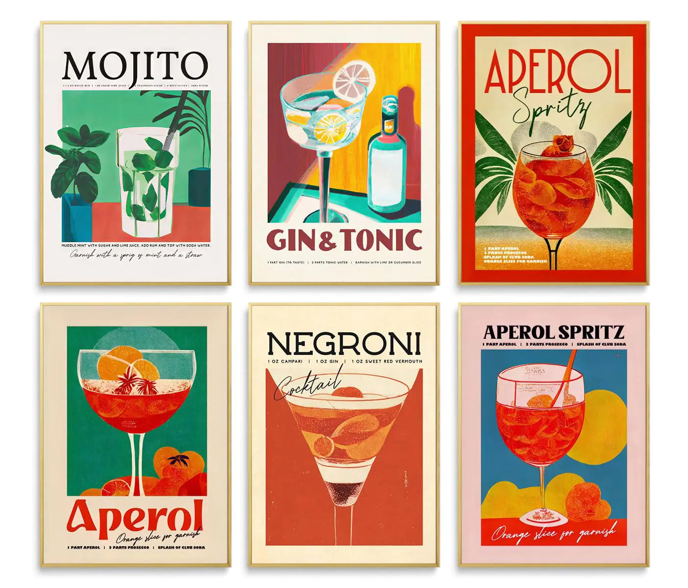 Retro Cocktail Wall Art Prints Decor